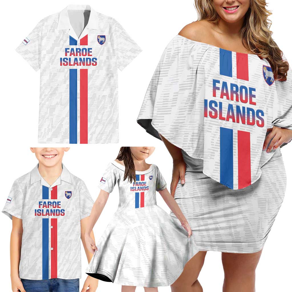 Custom Faroe Islands Football Family Matching Off Shoulder Short Dress and Hawaiian Shirt Come On National Team