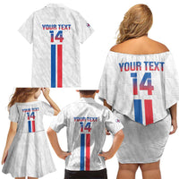 Custom Faroe Islands Football Family Matching Off Shoulder Short Dress and Hawaiian Shirt Come On National Team
