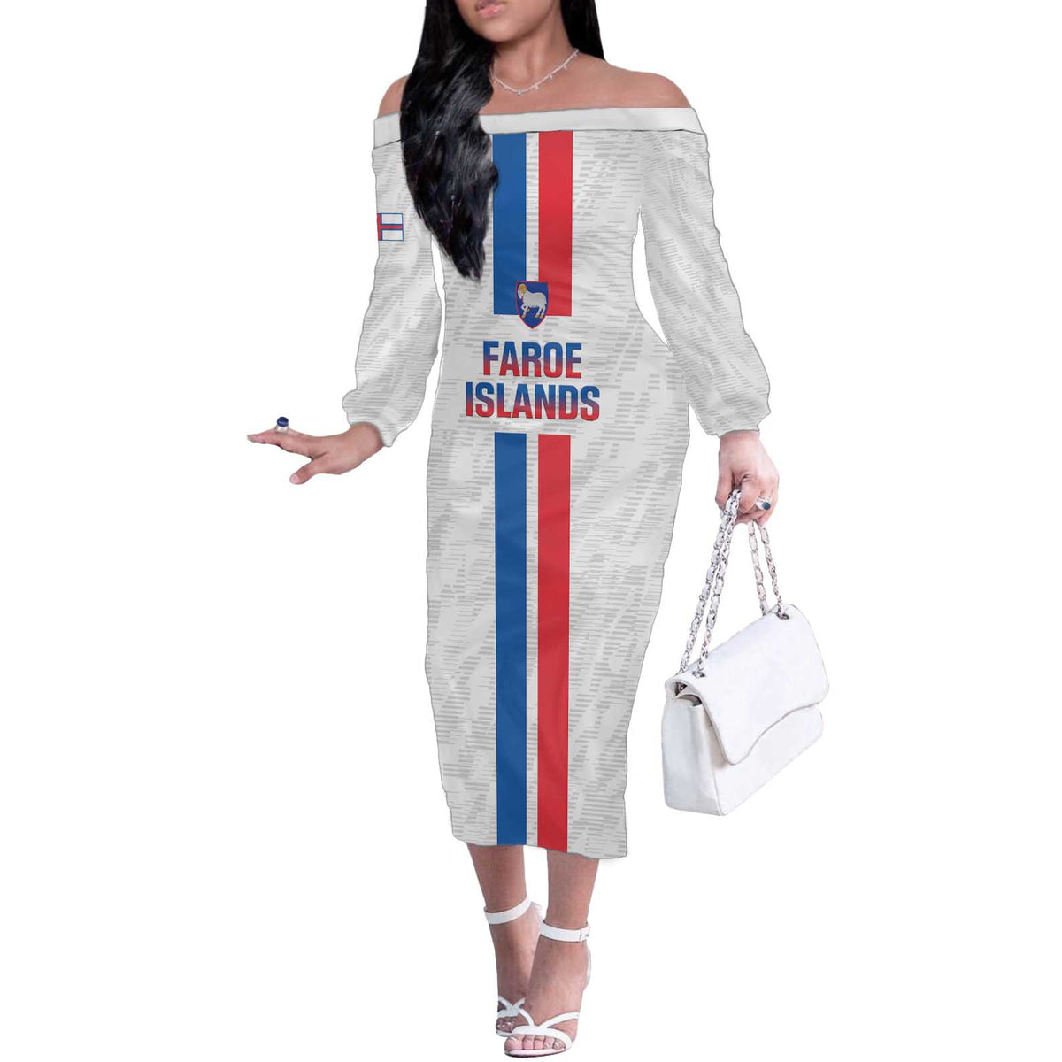 Custom Faroe Islands Football Off The Shoulder Long Sleeve Dress Come On National Team