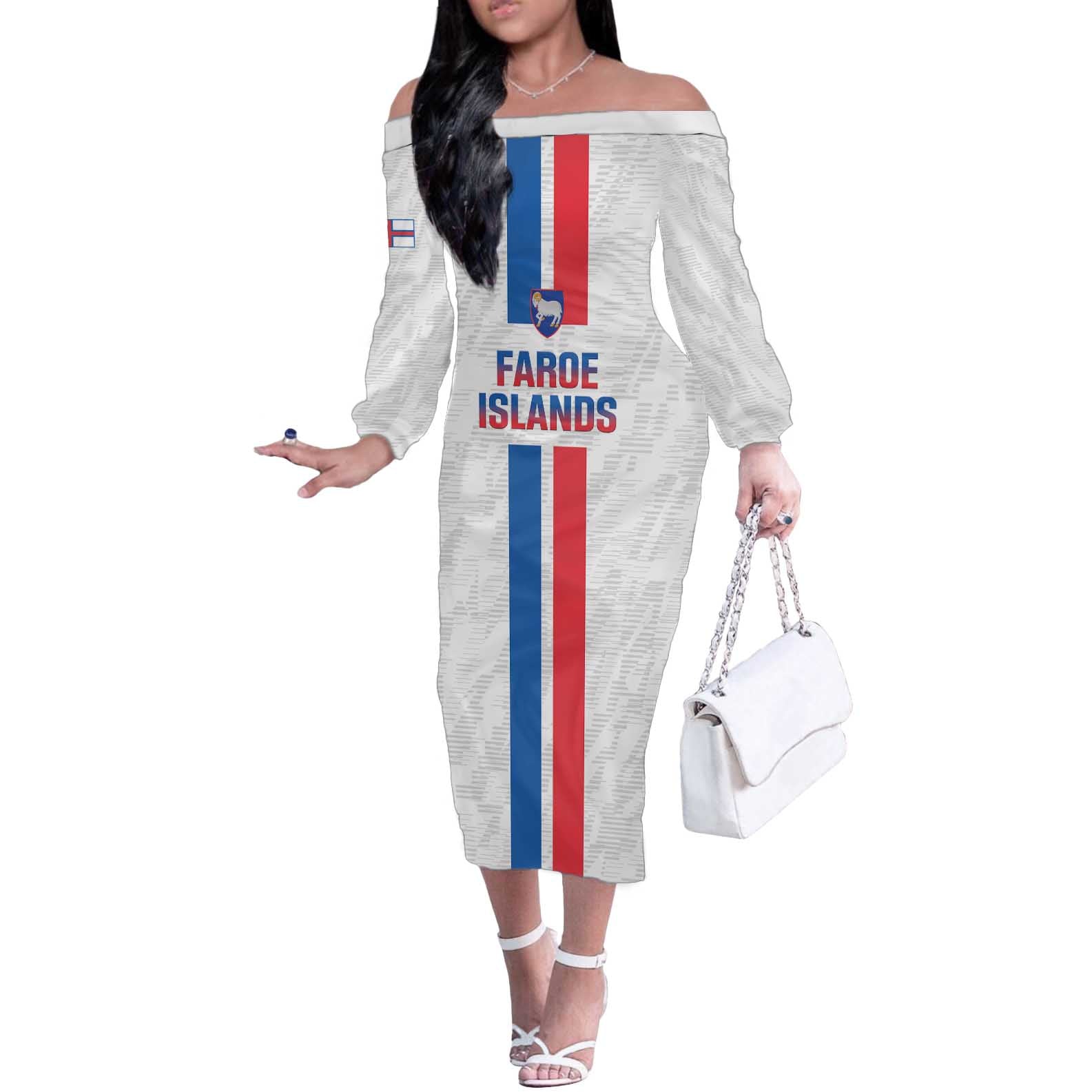 Custom Faroe Islands Football Off The Shoulder Long Sleeve Dress Come On National Team