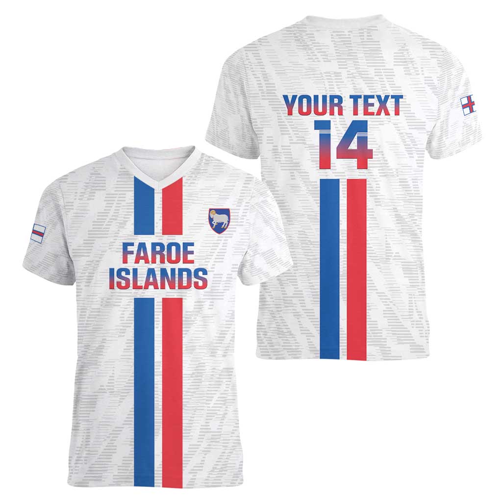 Custom Faroe Islands Football Women V-Neck T-Shirt Come On National Team