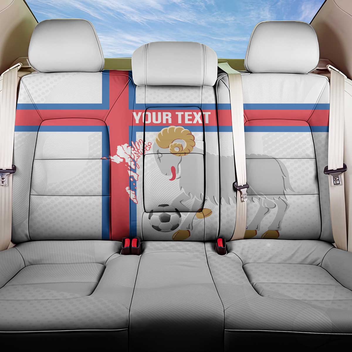 Custom Faroe Islands Football Back Car Seat Cover Coat Of Arms Flag Style