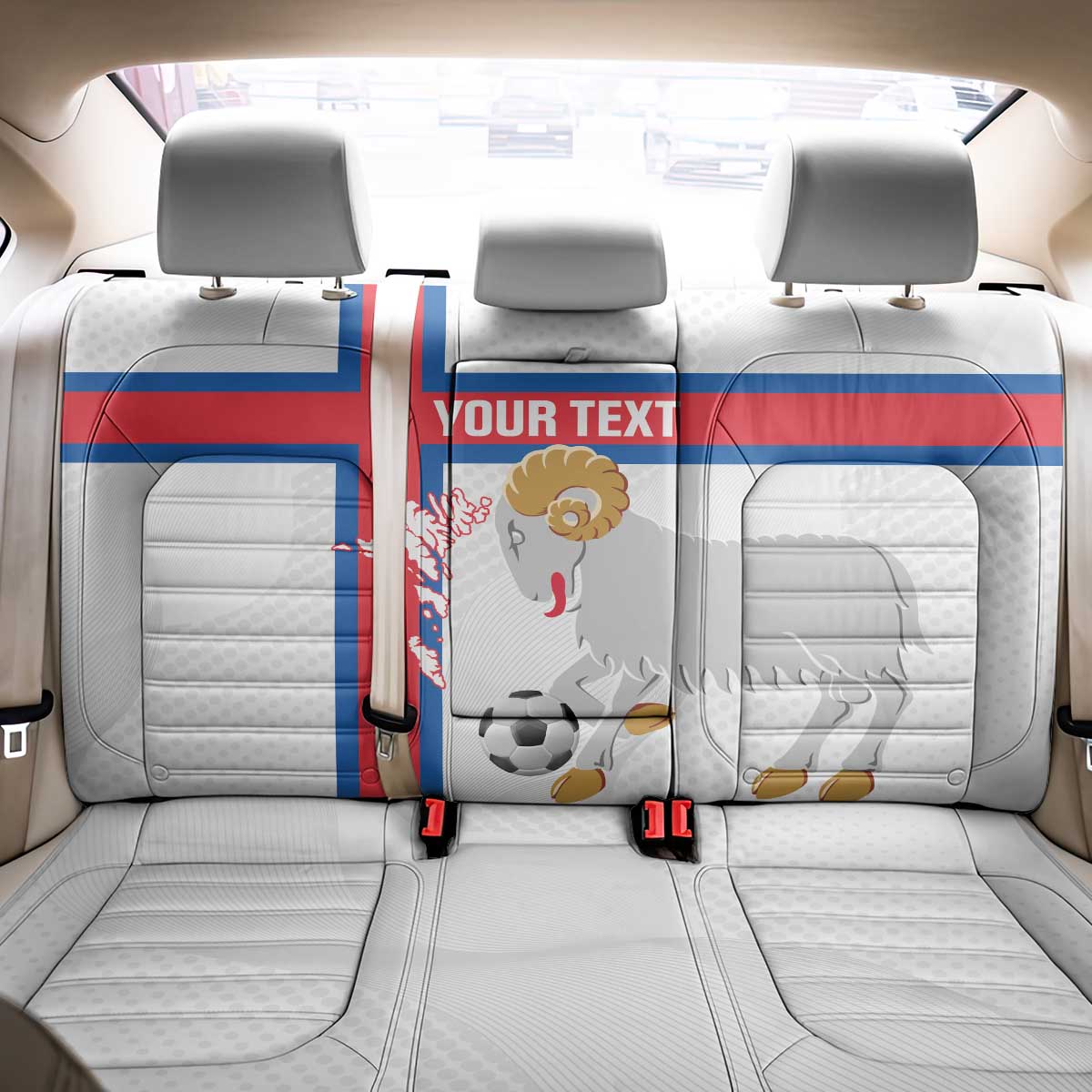 Custom Faroe Islands Football Back Car Seat Cover Coat Of Arms Flag Style