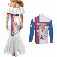 Custom Faroe Islands Football Couples Matching Mermaid Dress and Long Sleeve Button Shirt Coat Of Arms Flag Style