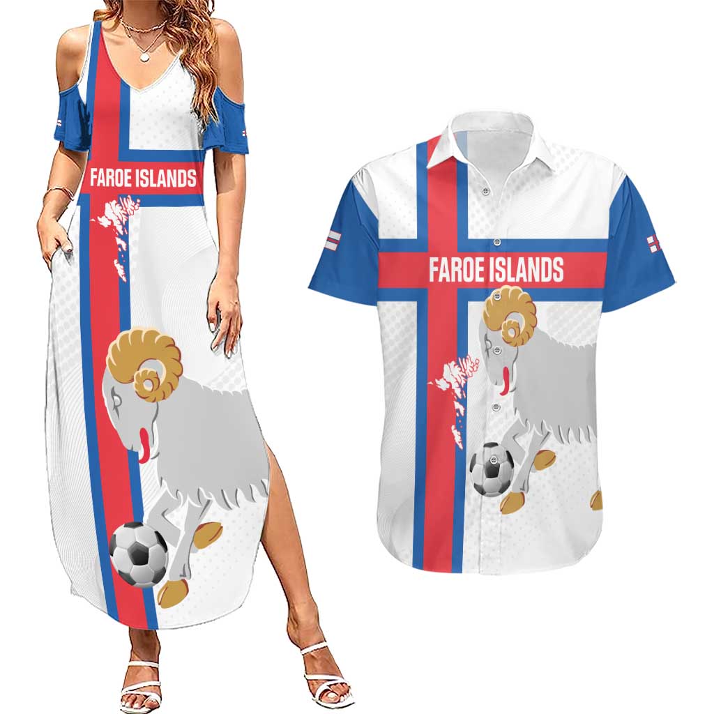 Custom Faroe Islands Football Couples Matching Summer Maxi Dress and Hawaiian Shirt Coat Of Arms Flag Style