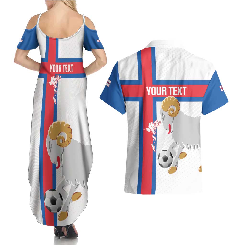 Custom Faroe Islands Football Couples Matching Summer Maxi Dress and Hawaiian Shirt Coat Of Arms Flag Style