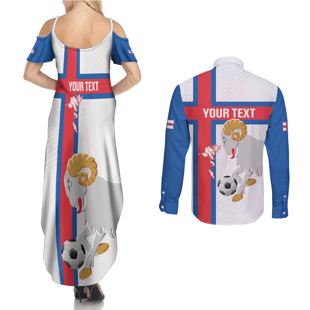 Custom Faroe Islands Football Couples Matching Summer Maxi Dress and Long Sleeve Button Shirt Coat Of Arms Flag Style