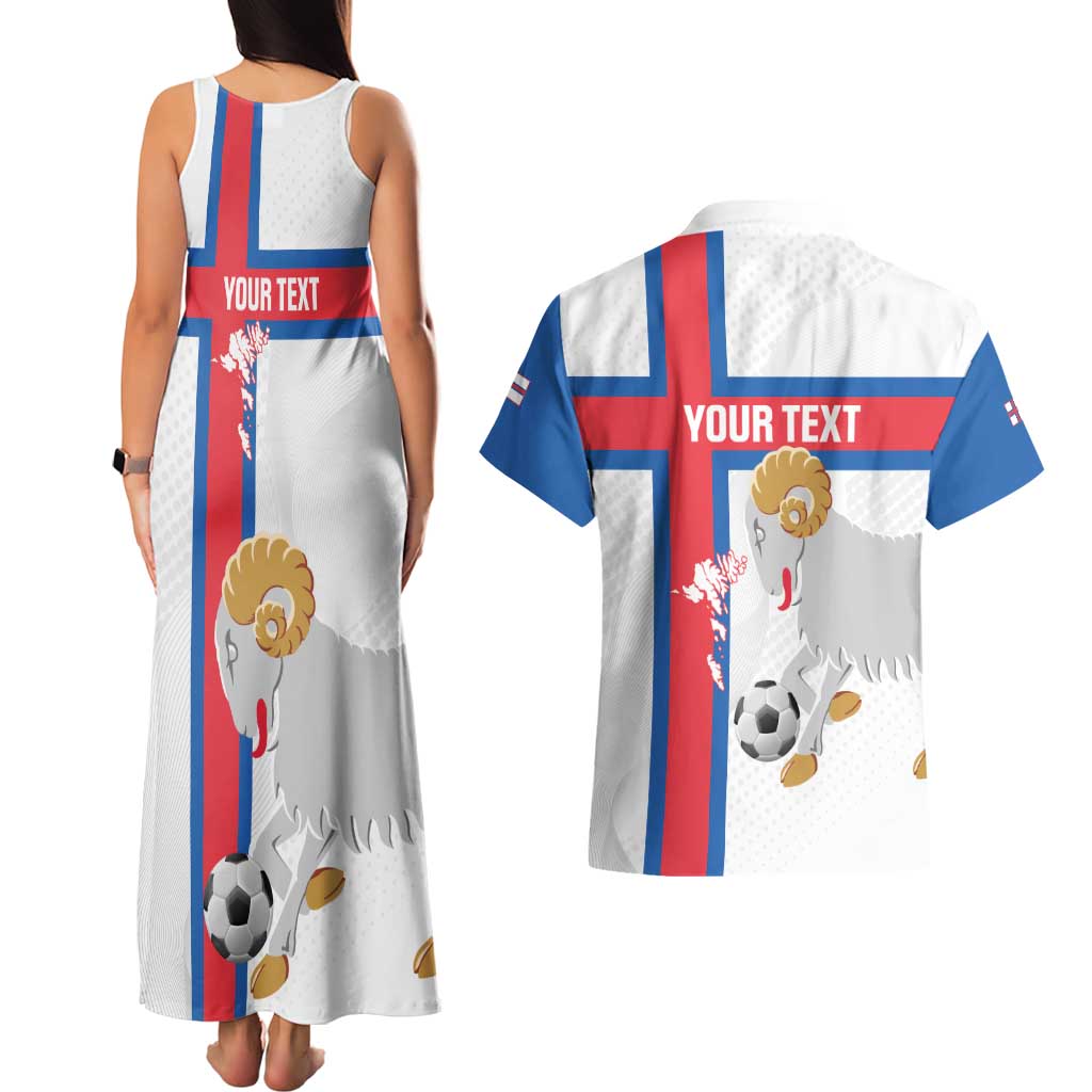 Custom Faroe Islands Football Couples Matching Tank Maxi Dress and Hawaiian Shirt Coat Of Arms Flag Style