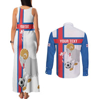 Custom Faroe Islands Football Couples Matching Tank Maxi Dress and Long Sleeve Button Shirt Coat Of Arms Flag Style