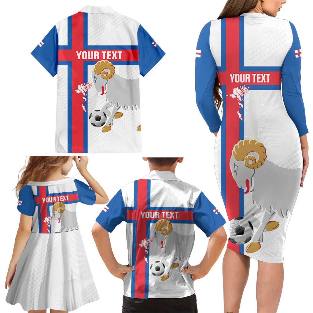 Custom Faroe Islands Football Family Matching Long Sleeve Bodycon Dress and Hawaiian Shirt Coat Of Arms Flag Style
