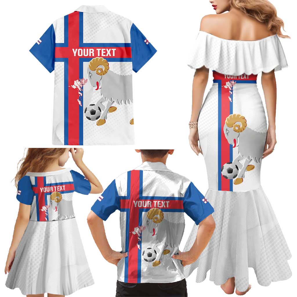 Custom Faroe Islands Football Family Matching Mermaid Dress and Hawaiian Shirt Coat Of Arms Flag Style