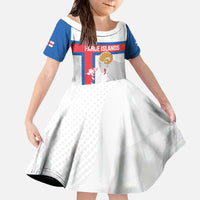 Custom Faroe Islands Football Family Matching Off The Shoulder Long Sleeve Dress and Hawaiian Shirt Coat Of Arms Flag Style