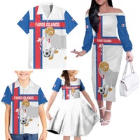 Custom Faroe Islands Football Family Matching Off The Shoulder Long Sleeve Dress and Hawaiian Shirt Coat Of Arms Flag Style