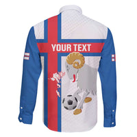 Custom Faroe Islands Football Family Matching Off The Shoulder Long Sleeve Dress and Hawaiian Shirt Coat Of Arms Flag Style