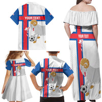 Custom Faroe Islands Football Family Matching Off Shoulder Maxi Dress and Hawaiian Shirt Coat Of Arms Flag Style