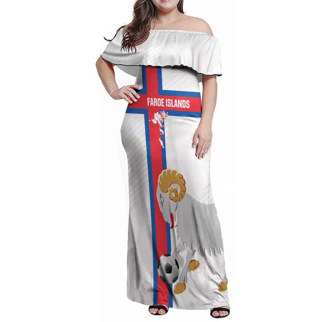 Custom Faroe Islands Football Family Matching Off Shoulder Maxi Dress and Hawaiian Shirt Coat Of Arms Flag Style