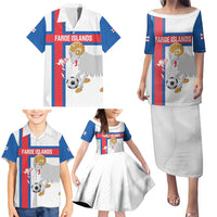 Custom Faroe Islands Football Family Matching Puletasi and Hawaiian Shirt Coat Of Arms Flag Style