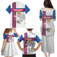 Custom Faroe Islands Football Family Matching Puletasi and Hawaiian Shirt Coat Of Arms Flag Style