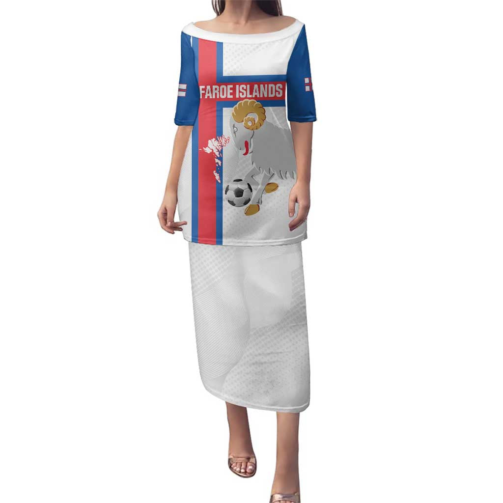 Custom Faroe Islands Football Family Matching Puletasi and Hawaiian Shirt Coat Of Arms Flag Style