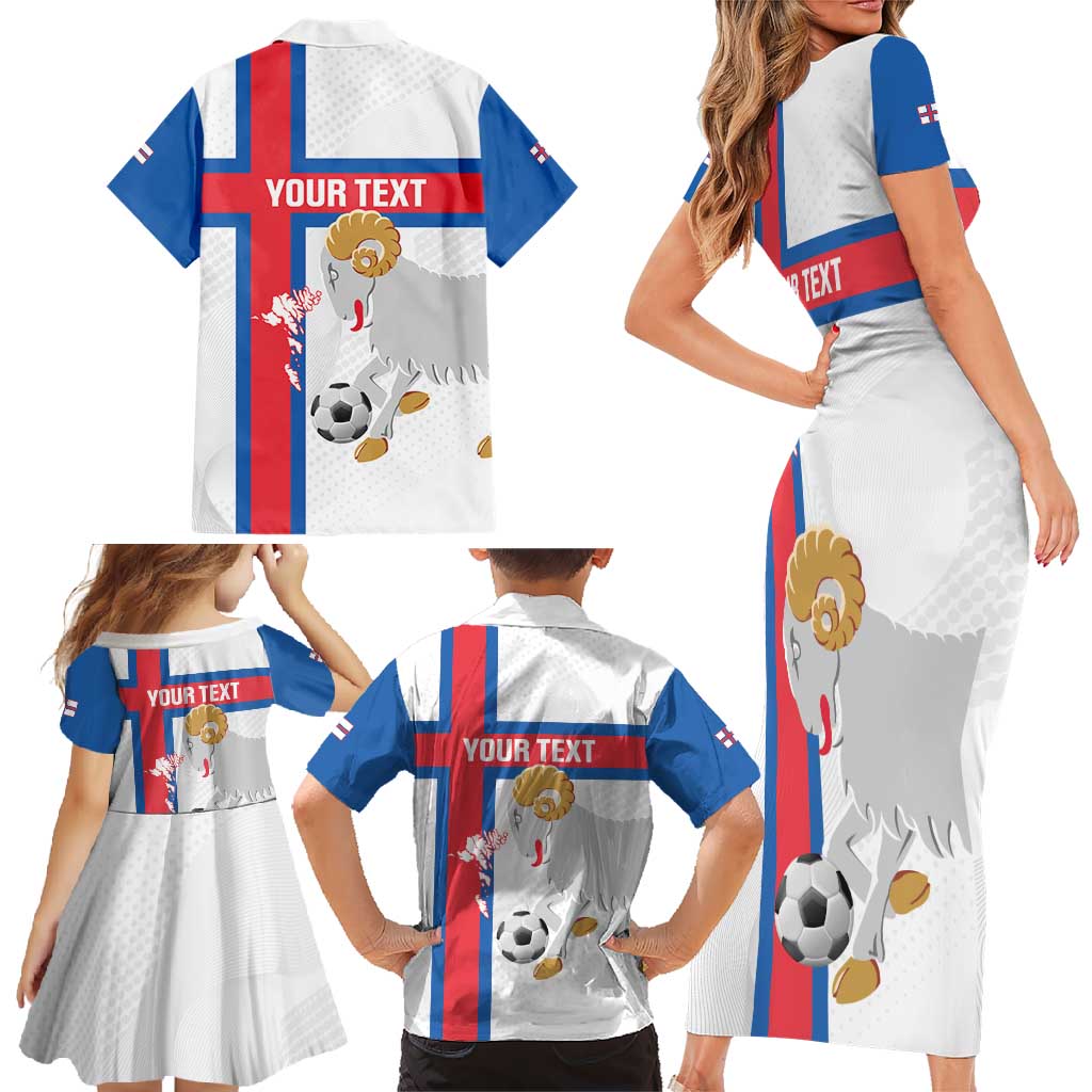 Custom Faroe Islands Football Family Matching Short Sleeve Bodycon Dress and Hawaiian Shirt Coat Of Arms Flag Style