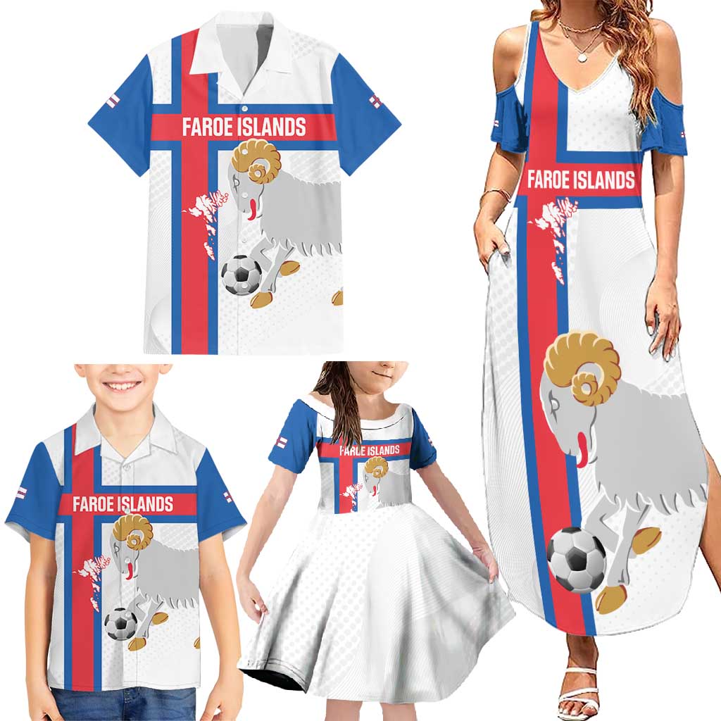 Custom Faroe Islands Football Family Matching Summer Maxi Dress and Hawaiian Shirt Coat Of Arms Flag Style