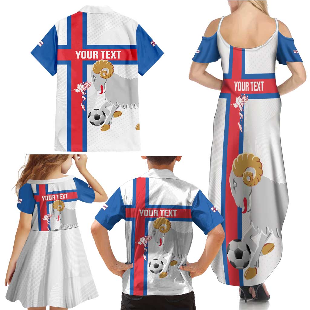 Custom Faroe Islands Football Family Matching Summer Maxi Dress and Hawaiian Shirt Coat Of Arms Flag Style
