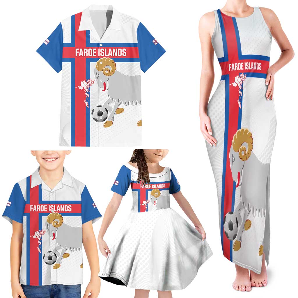 Custom Faroe Islands Football Family Matching Tank Maxi Dress and Hawaiian Shirt Coat Of Arms Flag Style