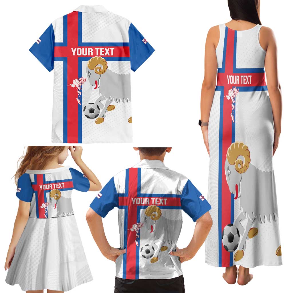 Custom Faroe Islands Football Family Matching Tank Maxi Dress and Hawaiian Shirt Coat Of Arms Flag Style