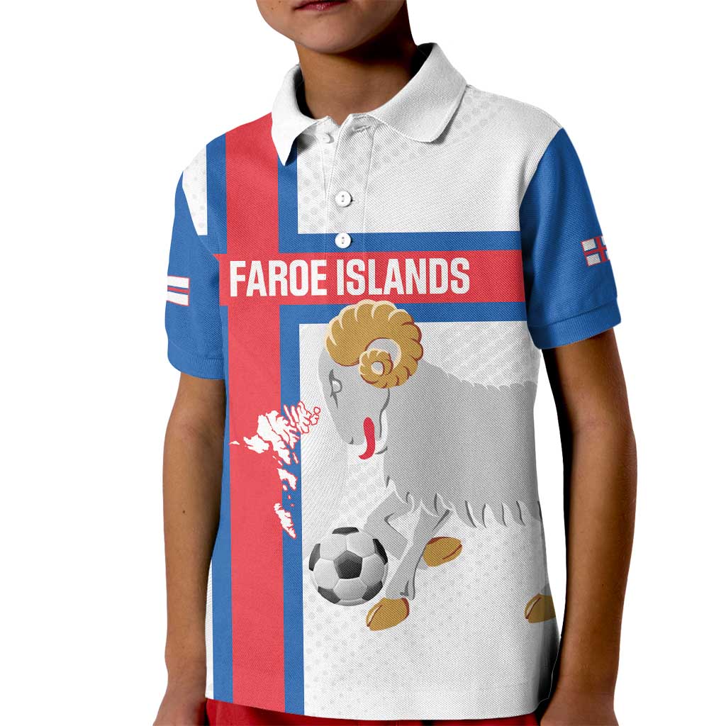 Custom Faroe Islands Football Kid Polo Shirt Coat Of Arms Flag Style