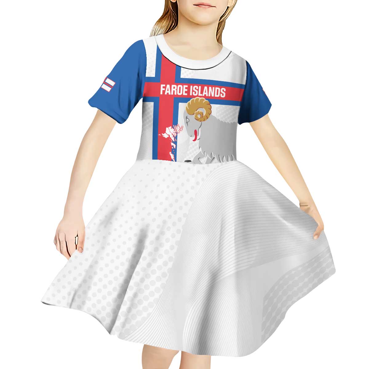 Custom Faroe Islands Football Kid Short Sleeve Dress Coat Of Arms Flag Style