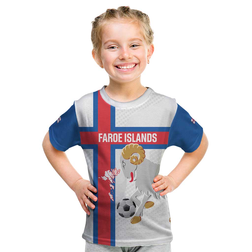 Custom Faroe Islands Football Kid T Shirt Coat Of Arms Flag Style