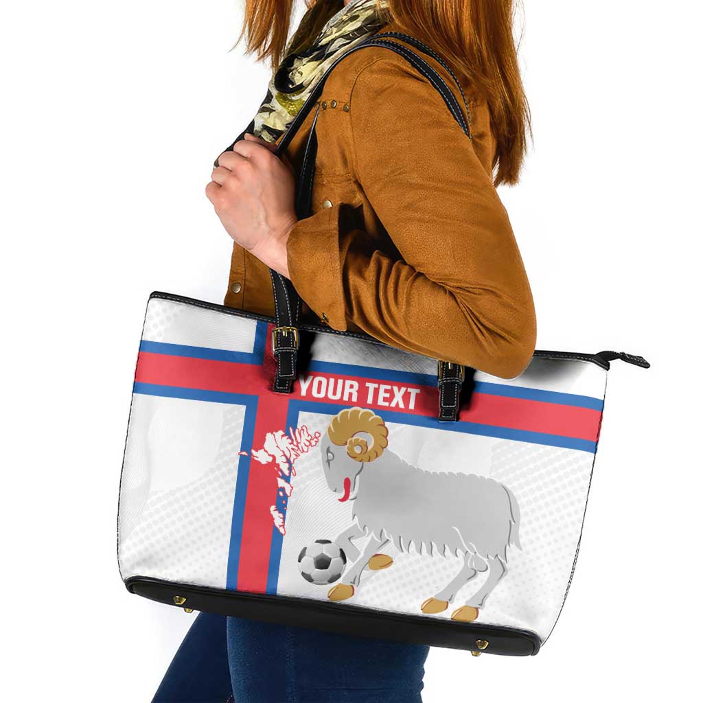 Custom Faroe Islands Football Leather Tote Bag Coat Of Arms Flag Style