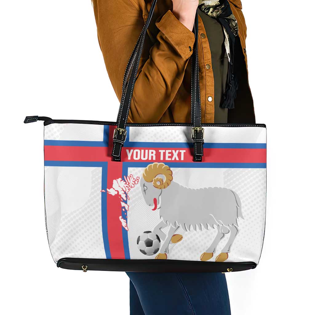 Custom Faroe Islands Football Leather Tote Bag Coat Of Arms Flag Style