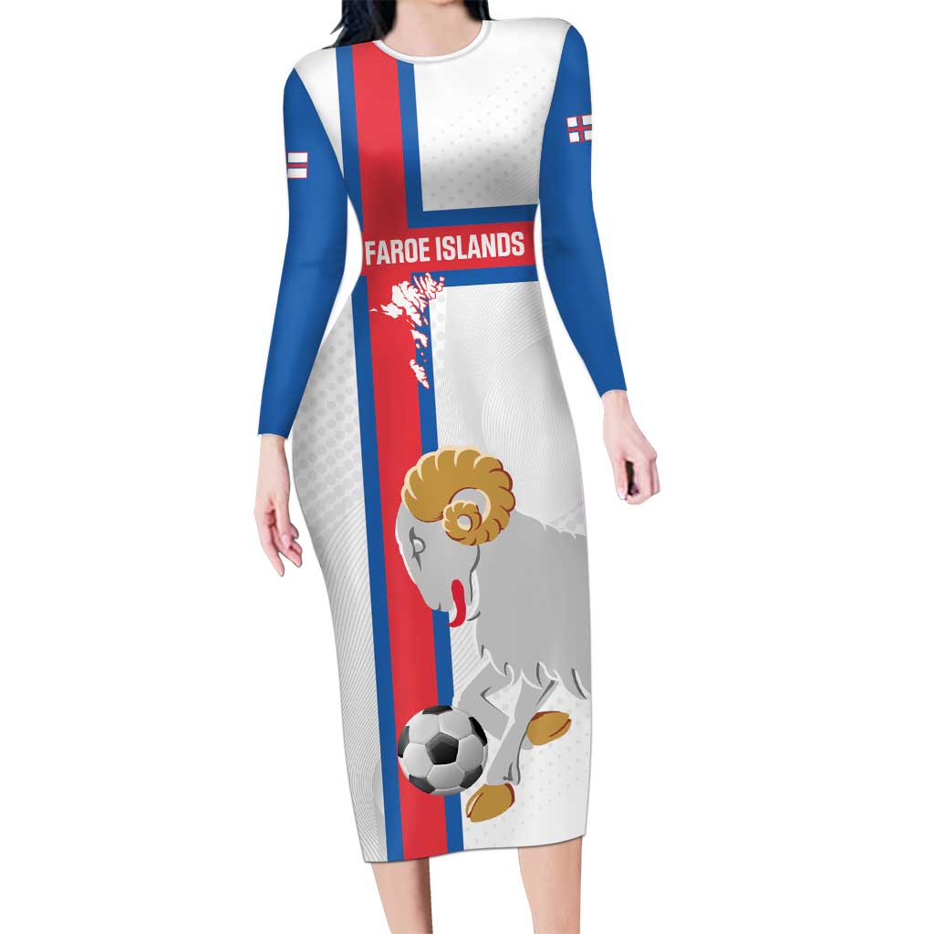 Custom Faroe Islands Football Long Sleeve Bodycon Dress Coat Of Arms Flag Style