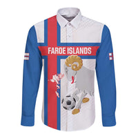 Custom Faroe Islands Football Long Sleeve Button Shirt Coat Of Arms Flag Style
