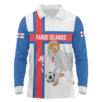 Custom Faroe Islands Football Long Sleeve Polo Shirt Coat Of Arms Flag Style