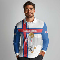 Custom Faroe Islands Football Long Sleeve Polo Shirt Coat Of Arms Flag Style