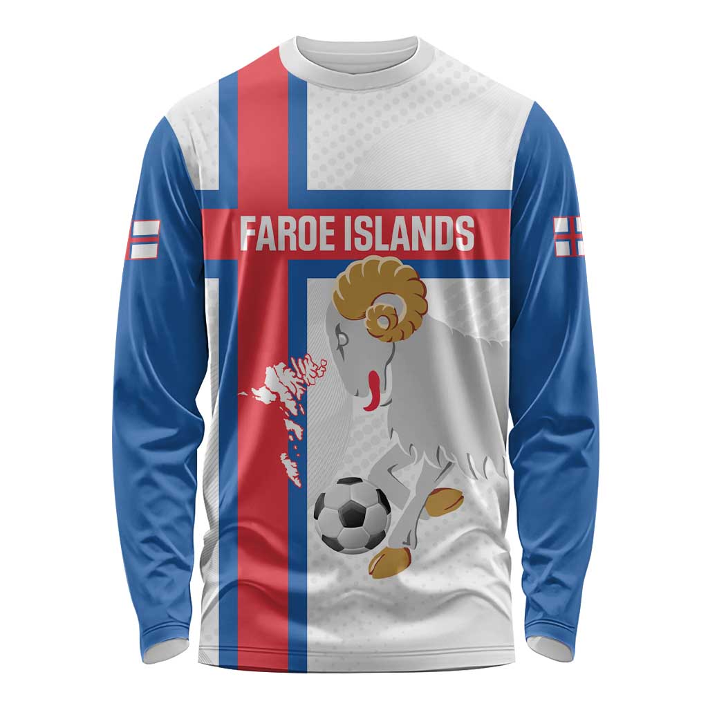 Custom Faroe Islands Football Long Sleeve Shirt Coat Of Arms Flag Style