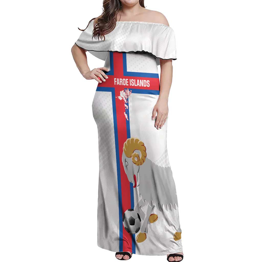 Custom Faroe Islands Football Off Shoulder Maxi Dress Coat Of Arms Flag Style