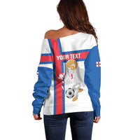 Custom Faroe Islands Football Off Shoulder Sweater Coat Of Arms Flag Style