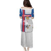 Custom Faroe Islands Football Puletasi Coat Of Arms Flag Style