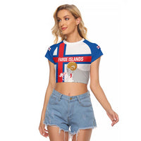 Custom Faroe Islands Football Raglan Cropped T Shirt Coat Of Arms Flag Style