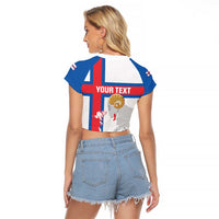 Custom Faroe Islands Football Raglan Cropped T Shirt Coat Of Arms Flag Style