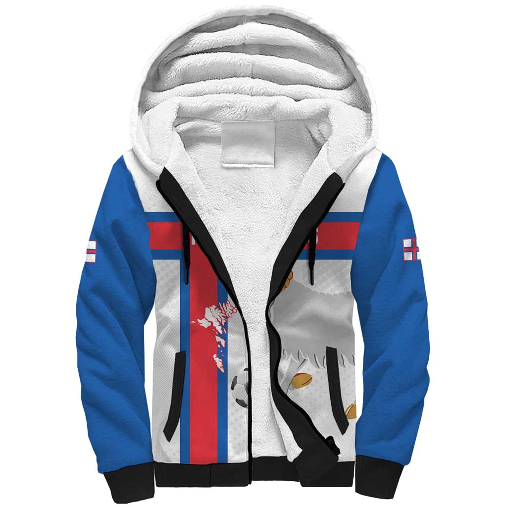 Custom Faroe Islands Football Sherpa Hoodie Coat Of Arms Flag Style