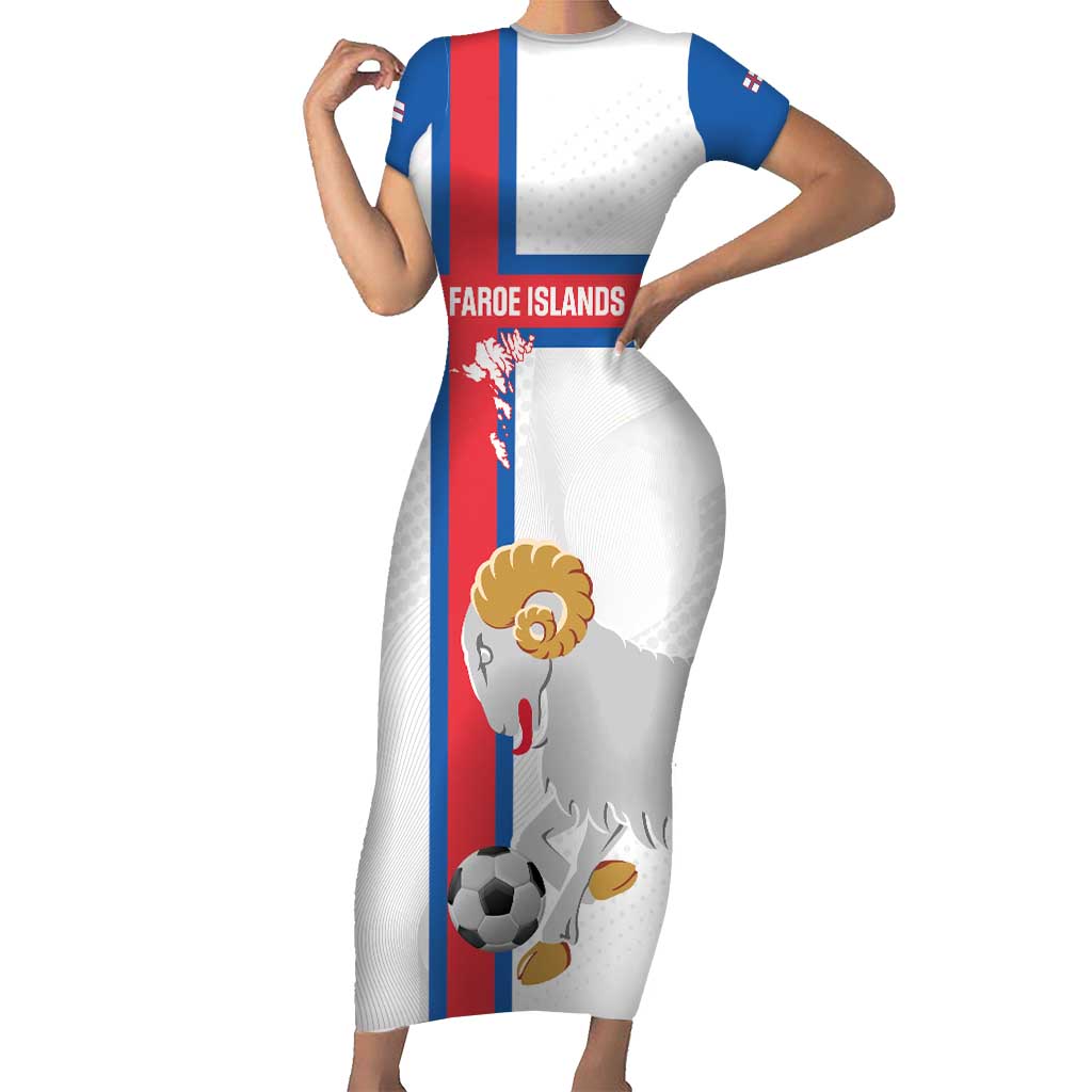 Custom Faroe Islands Football Short Sleeve Bodycon Dress Coat Of Arms Flag Style