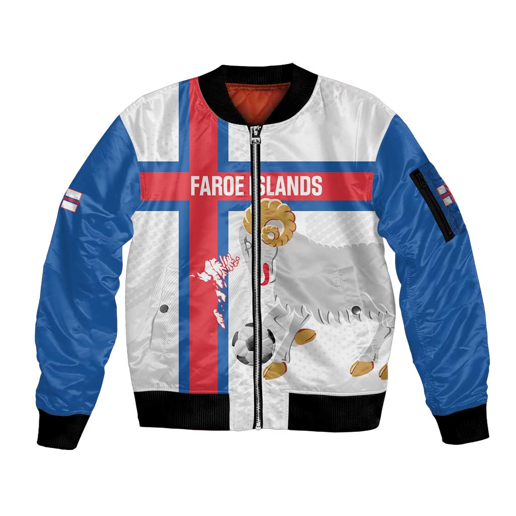 Custom Faroe Islands Football Sleeve Zip Bomber Jacket Coat Of Arms Flag Style