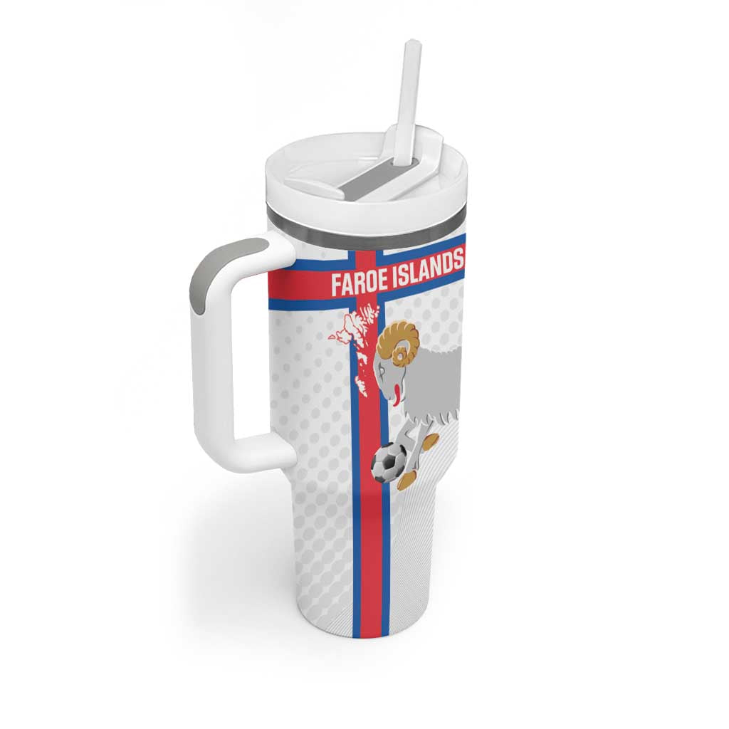 Custom Faroe Islands Football Tumbler With Handle Coat Of Arms Flag Style
