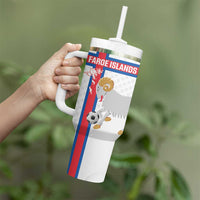 Custom Faroe Islands Football Tumbler With Handle Coat Of Arms Flag Style
