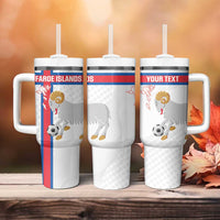 Custom Faroe Islands Football Tumbler With Handle Coat Of Arms Flag Style