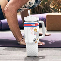 Custom Faroe Islands Football Tumbler With Handle Coat Of Arms Flag Style